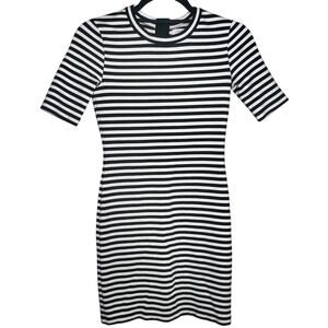 Aritzia Sunday Best Striped Mini Dress CrewNeck Stretch Womens Sz 0 Black White